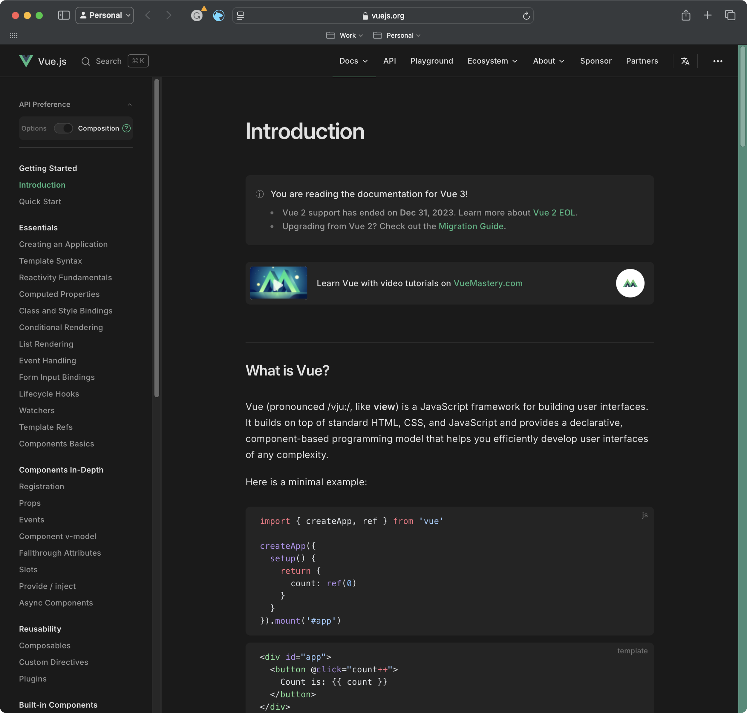  Vue provides a well thought out developer lifecycle  