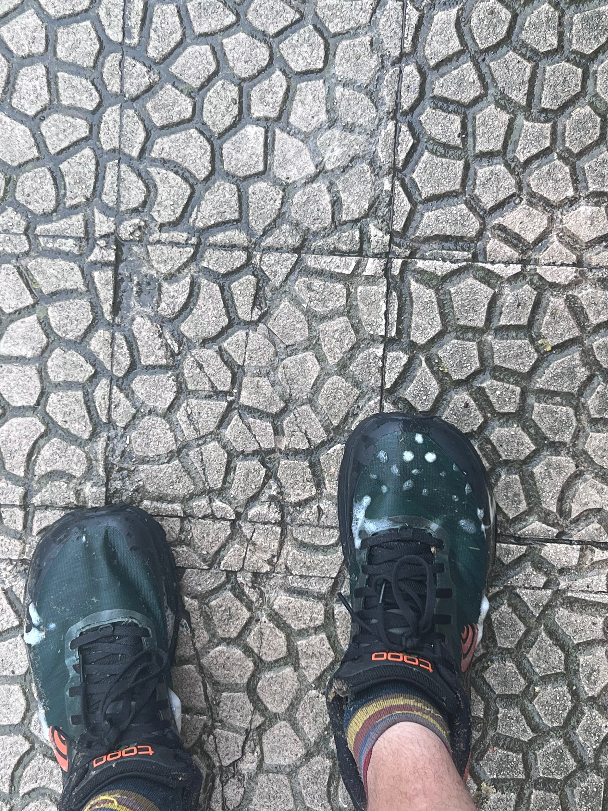 Additional benefit of non-waterproof shoes, you quickly realize that you didn’t get all the soap out of your socks from yesterday’s laundry